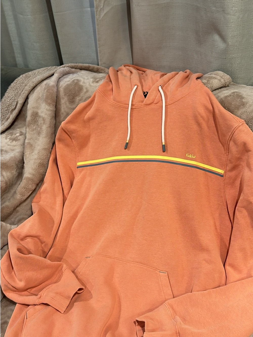 Kids Rust-Orange Pullover Hoodie with Stripe Accent